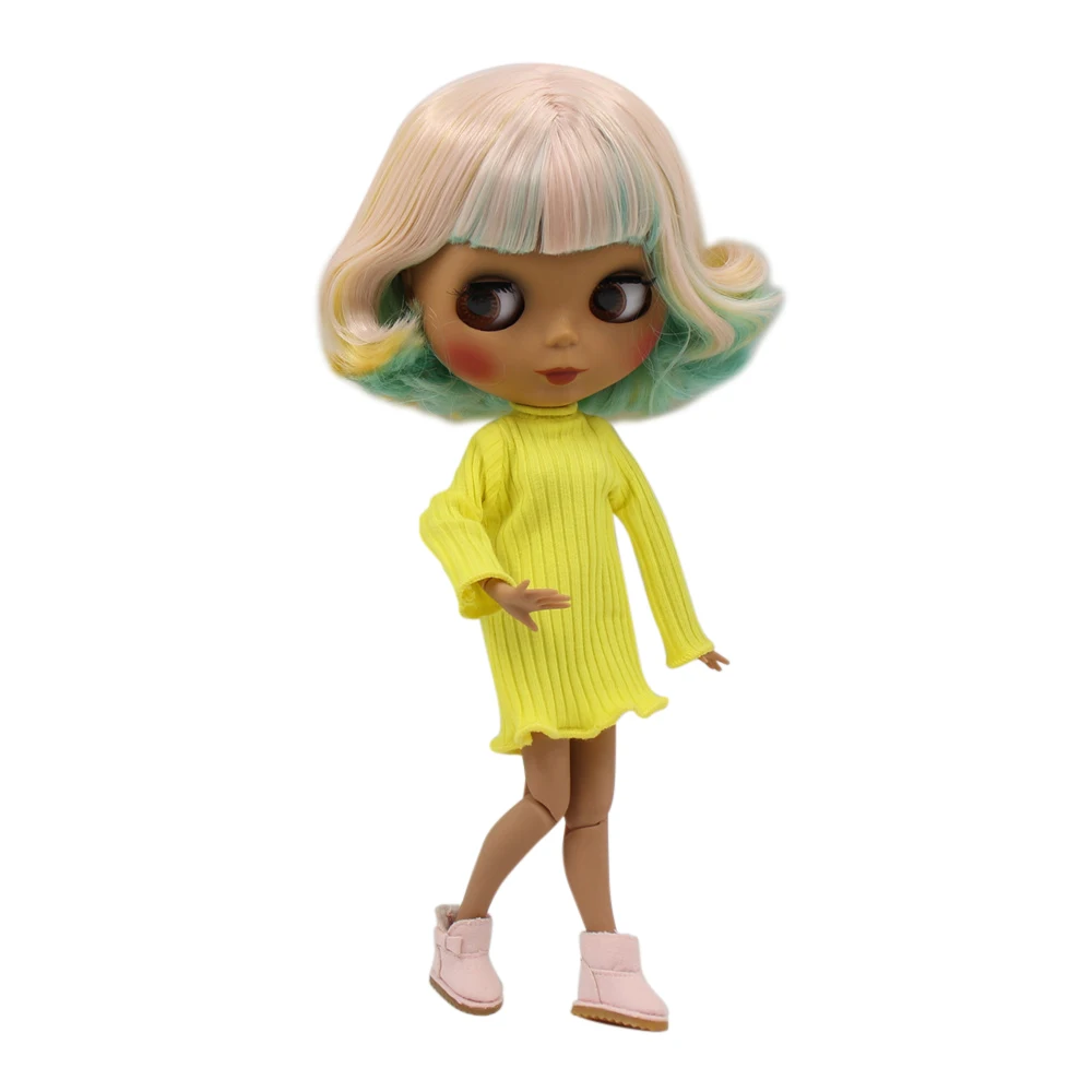 

ICY factory blyth doll dark skin joint body new matte face colorful mixed color curls hair without bangs DIY sd gift toy