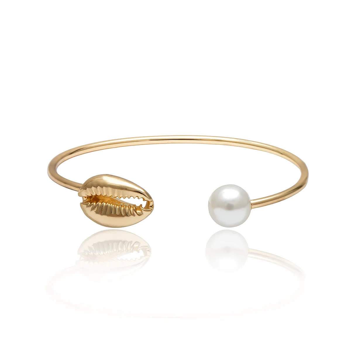 Gold Color Cowrie Shell Bracelets for Women Pearl Beads Charm Cuff Opening Bracelet Bohemian Beach Jewelry Mujer Pulseras bracelet jewelry