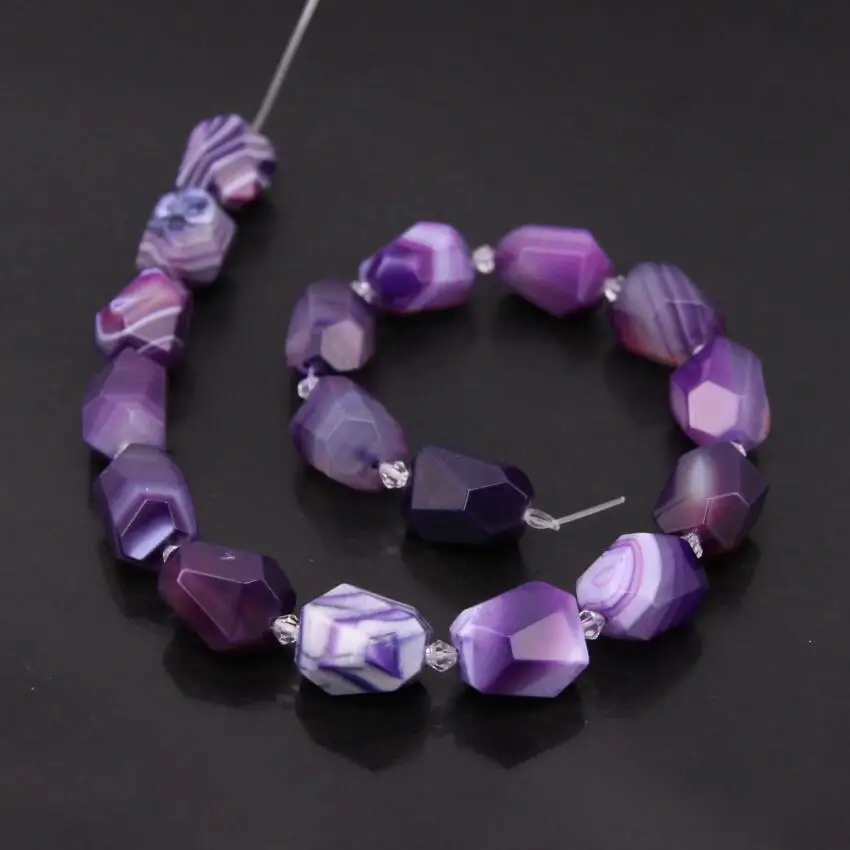 

15.5"strand Natural Purple Achate Faceted Nugget Loose Beads,Cut Striped Agates Onxy Spacer Pendant Necklace Charm Jewelry