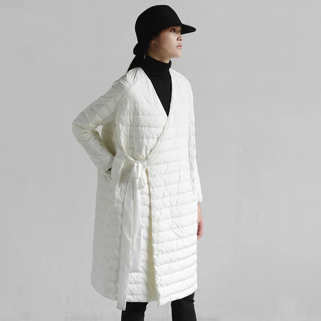 Cheap [journey ]Original flow sleek ribbon down long straight long sleeved art winter coat