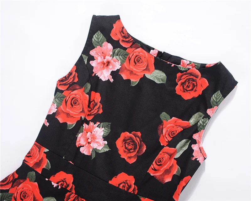 Kostlish Print Summer Dress Women 2017 Sleeveless Big Swing Belt Tunic Vintage Dress Elegant Rockabilly Party Dresses Sundress (36)