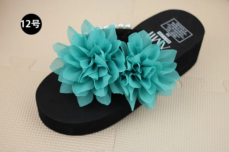 Chiffon Flowers Female Slippers Online Summer 2019 Beach Shoes Non-slip Flip Flops Wedge Platform66