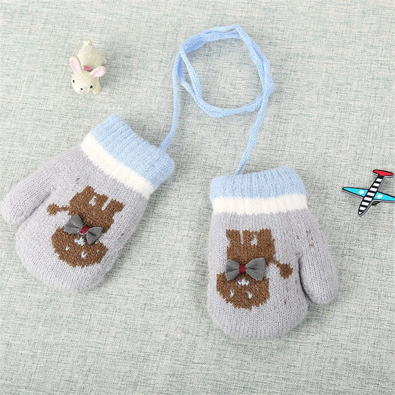 Cute Infant Baby Gloves Thicken Hot Girls Boys Of Winter Warm Rope Full Finger Cartoon Soft Knitting kid Mittens Gloves  (4)