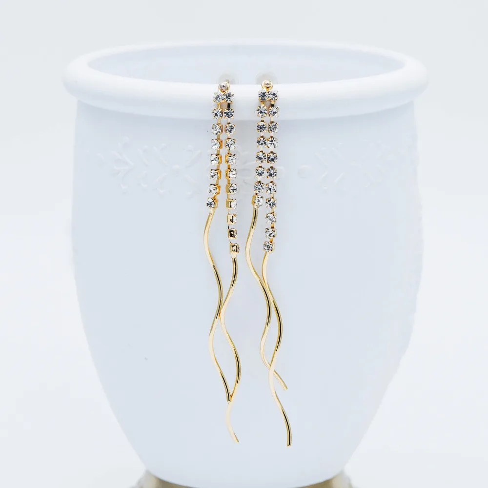

10pcs Gold Earring Charms 76mm, Gold plated Brass Chain Pendants with CZ, Long Chain Earwire Components (GB-545)