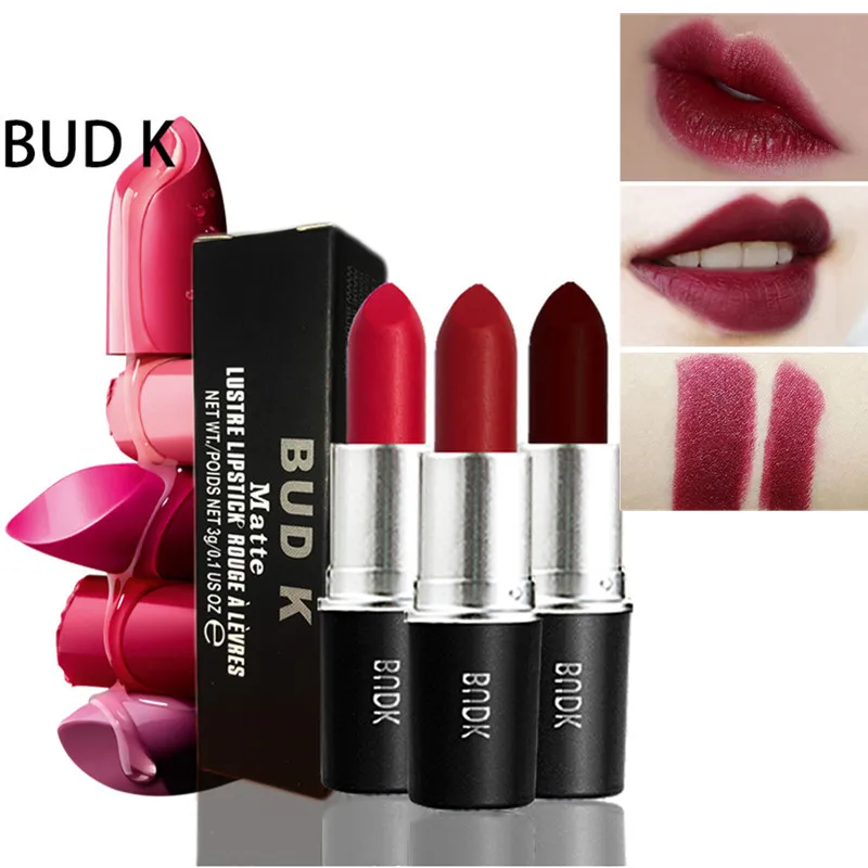 

BUD K Brand Long Lasting Lipstick Matte Velvet Moisturizer Lip Stick Batom 12 Colors Lip Tint Lipstick Beauty Cosmetic Maquiagem