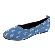 Женская обувь; лоферы на плоской подошве; Повседневная дышащая женская обувь на плоской подошве без застежки; Модная Джинсовая обувь на плоской подошве; женская обувь с закрытым носком