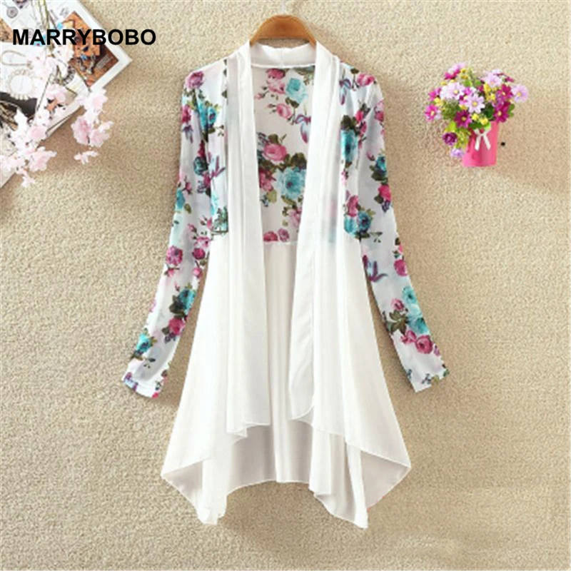

Summer Floral Kimono Long Sunscreen Blouse Shirt For Women 2019 Casual Patchwork White Blouse Tops Plus Size Summer Clothing