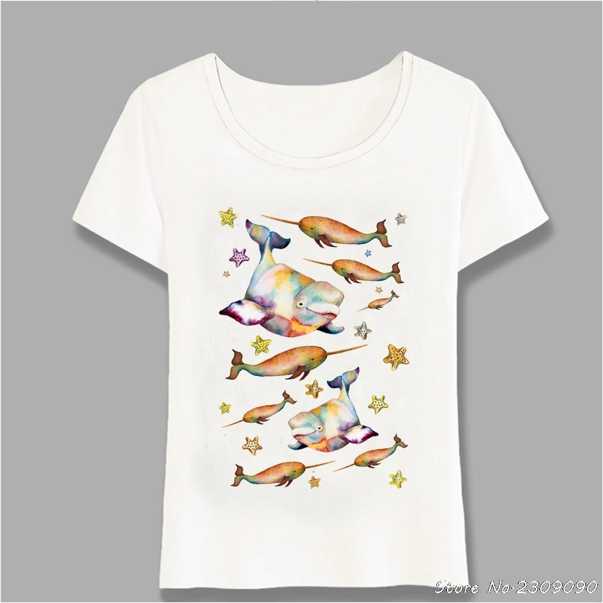 

Beluga And Narwhal The Starfish Stars T-Shirt Summer Women T Shirt New Tops Cute Maiden t-shirt Ladies Casual Tees Harajuku