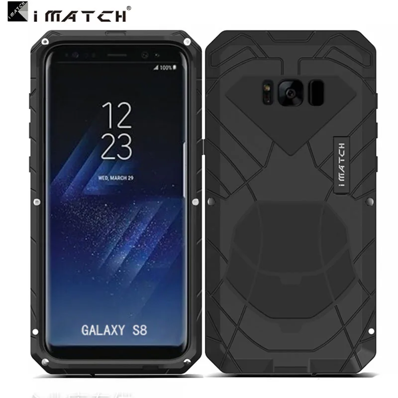 iMatch Water Resistant Shockproof Dust/Dirt/Snow-Proof Aluminum Metal Military Heavy Duty Armor Protection Case Cover for Samsung Galaxy S8 Plus & Galaxy S8