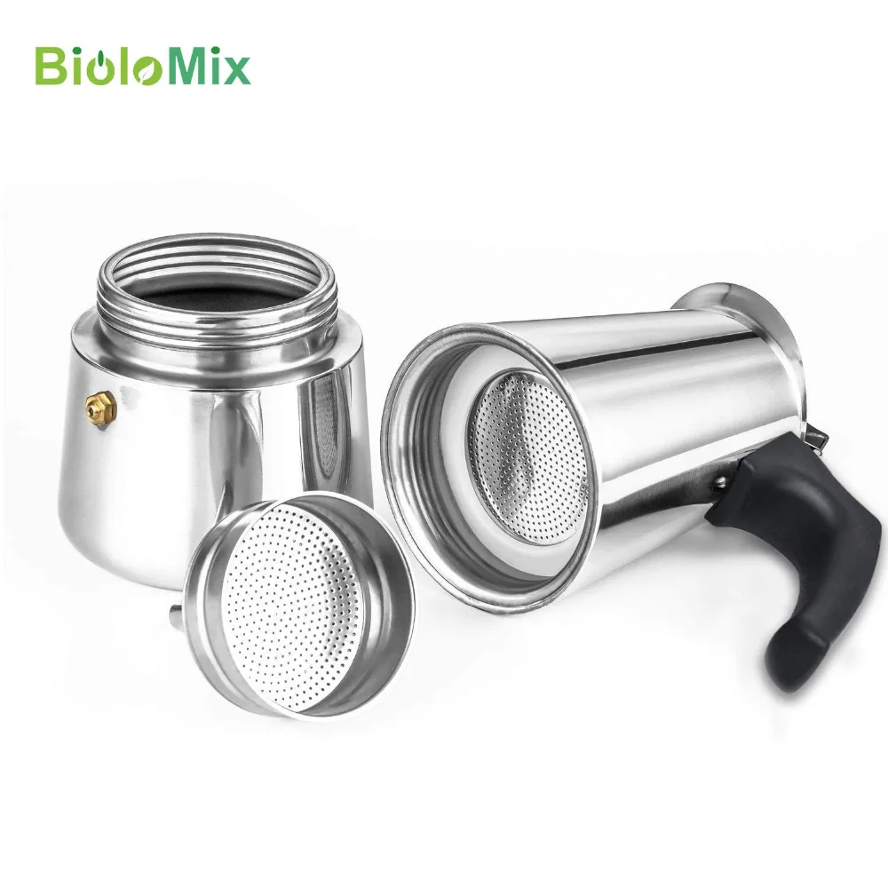 Espresso Coffee Maker Pot Stovetop Moka Coffee Pot Stainless Steel Teapot Mocha Latte Percolator 100200300450ML Biolomix (5)