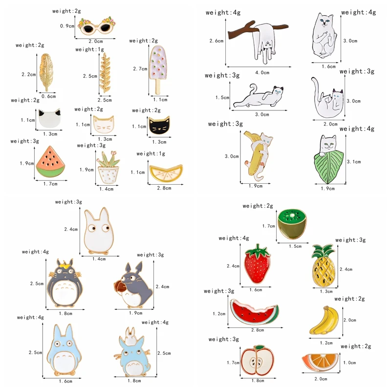 3~ 12 шт./компл. заколки с животными фрукты булавки Милые Броши Kawaii значки Кот ананас коллекция булавок подарок для женщин девочек