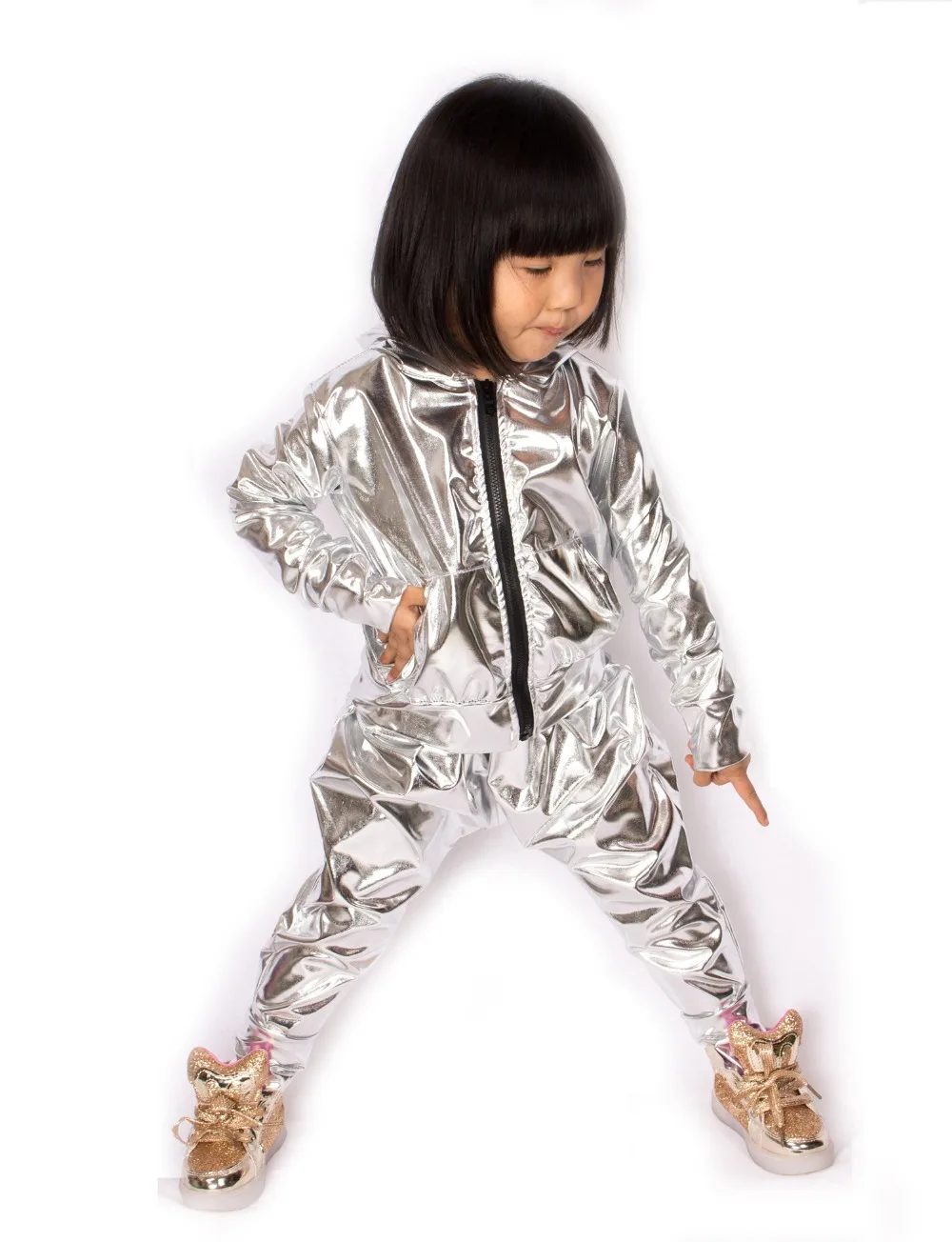 Spring Autumn Kids Silver Bomber Jacket Stage Performance Wear Paillette Feminina Casaco Jazz Hip Hop Dance Coat kids jackets