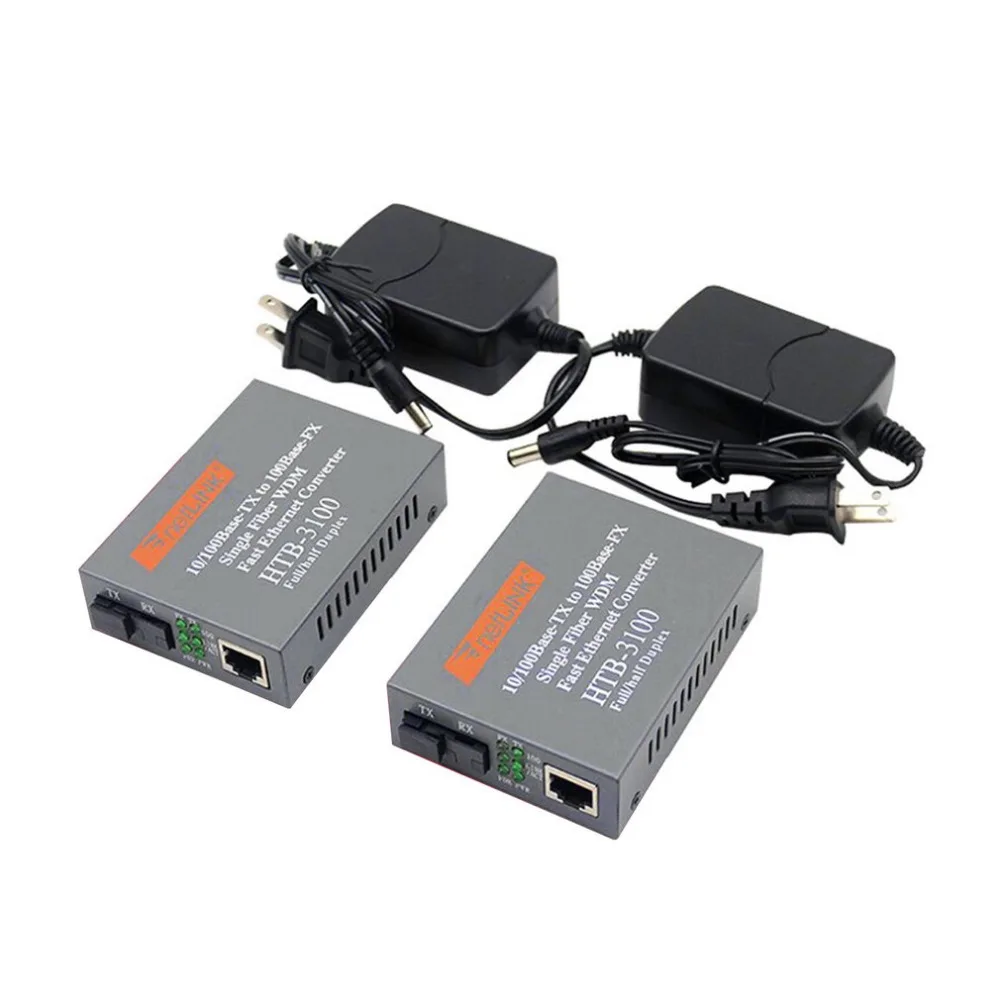 

2Pcs Fiber Optical Transceiver 10/100 Mbps One Pair Fiber Media Converter POF Media Converter Single Mode Single Fiber