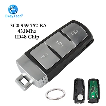 

OkeyTech 3 Button ID48 Chip & Emergency Blade & Key Ring Smart Card Car Key Remote for V W Volkswage Passat B6 3C B7 Magotan CC