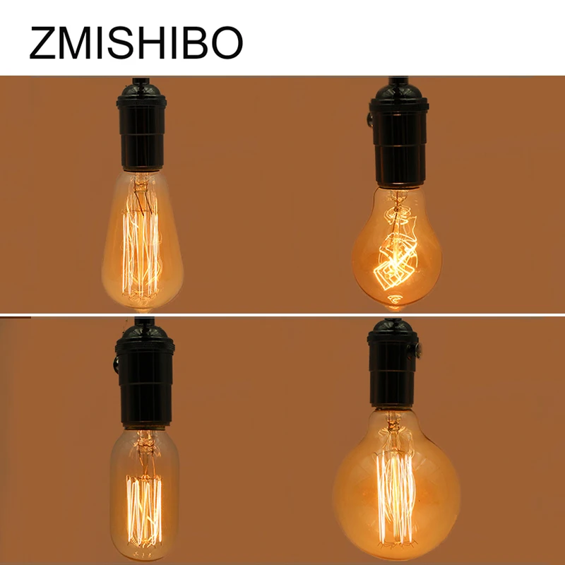 ZMISHIBO Ретро углеродная лампа накаливания E27 110-220 V 40 W ST64 A60 G95 T45 Стекло крышка теплый белый лампа накаливания Вольфрам светильники Эдисона