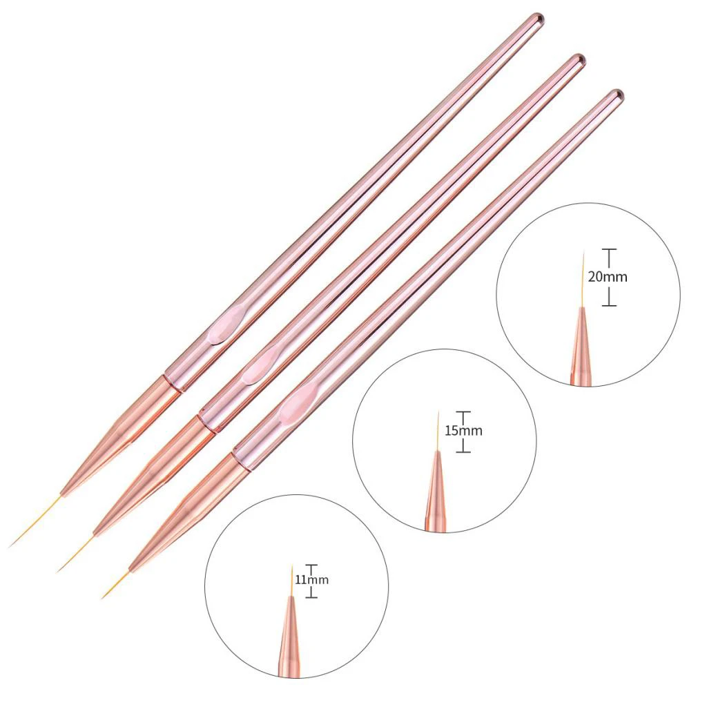 3 pcs  11,15,20 mm Ultra Fine Heads Nail Art Drawing Painting Pens Liner Brushes Polish Drawing Dotting Brush