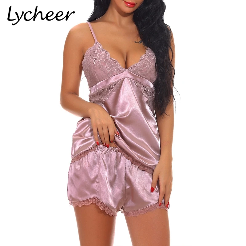 Lycheer плюс размер сексуальные кружевные вышивки Большие размеры женские пижамы