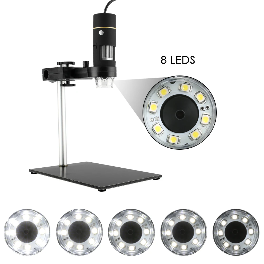 

USB Electronic Microscope 0.3MP 1000X 8LED Digital Microscope Camera Endoscope OTG Function Zoom Video Magnifier +Stand