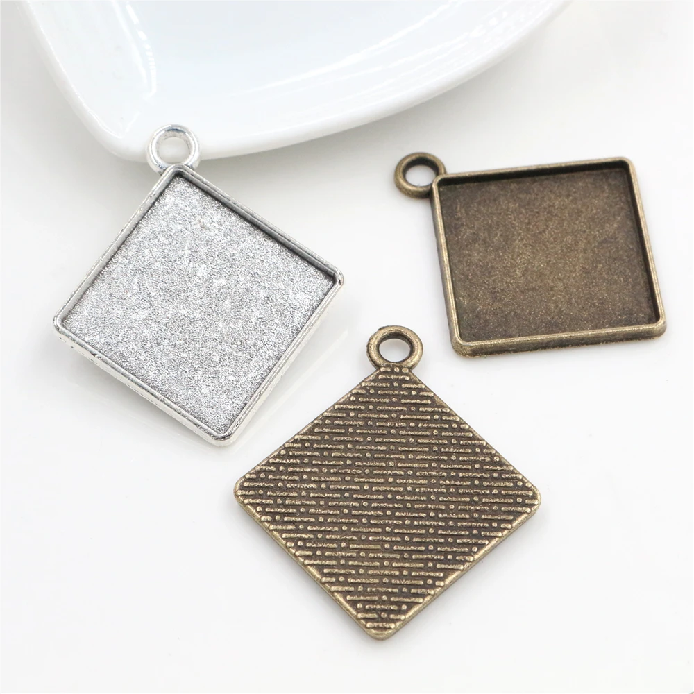 

New Fashion 10pcs 20mm Inner Size Bronze Silver Plated Square Cabochon Base Setting Pendant,Fit 20mm Square Glass Cabochons