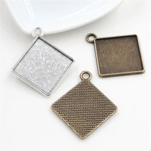 New Fashion 10pcs 20mm Inner Size Bronze Silver Plated Square Cabochon Base Setting Pendant,Fit  20mm Square Glass Cabochons