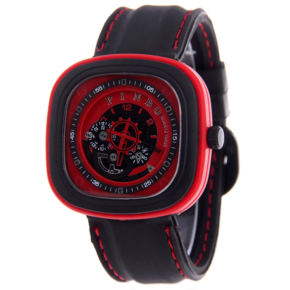 

PINBO men sports watches military army green outdoor dual display Quartz Watch swim waterproof rubber band watch Reloj Hombre