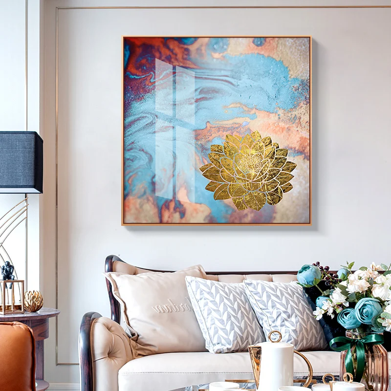 

Abstract Color splash golden flower canvas painting poster and print modern wall art pictures for living room bedroom aisle cafe