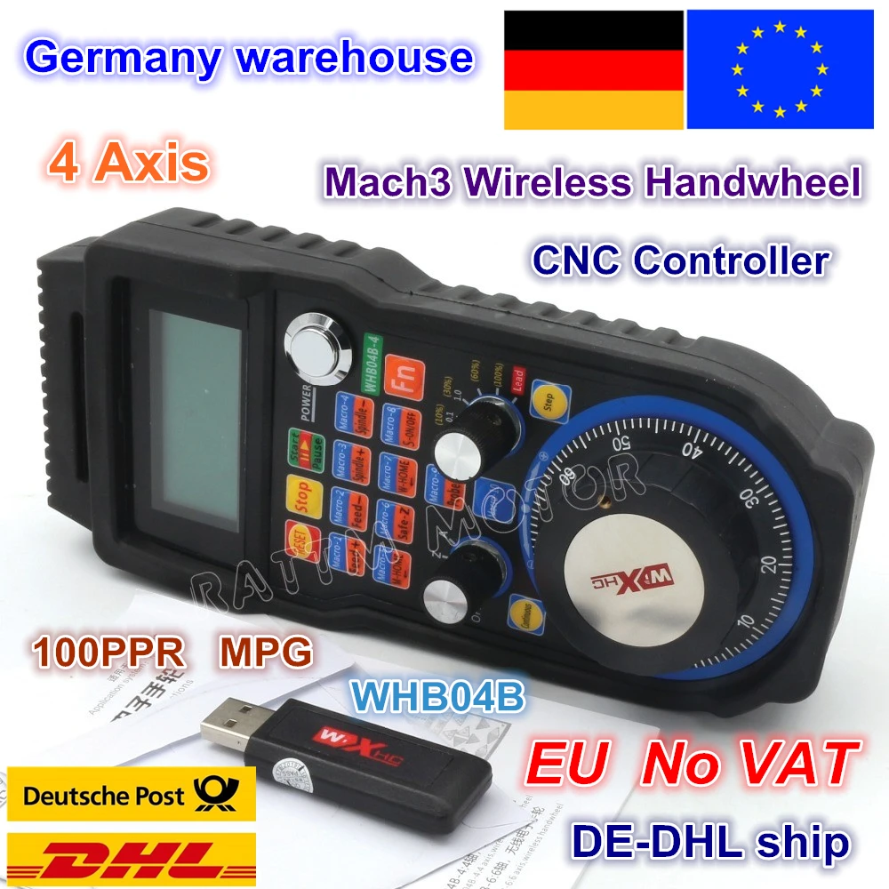 EU free shipping 4 Axis Wireless Mach3 MPG Pendant mpg lathe Handwheel for CNC Mac.3, 4 Axis / 6 Axis Wholesale Price WHB04B
EU free shipping 4 Axis Wireless Mach3 MPG Pendant mpg lathe Handwheel for CNC Mac.3, 4 Axis / 6 Axis Wholesale Price WHB04B
