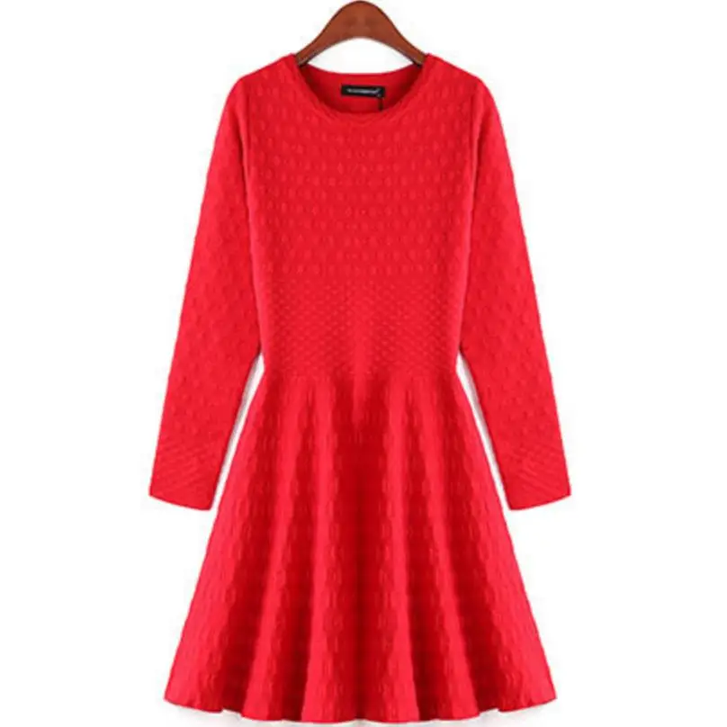Новое Осеннее и зимнее женское Красное трикотажное платье ТРАПЕЦИЕВИДНОЕ свободное платье размера плюс