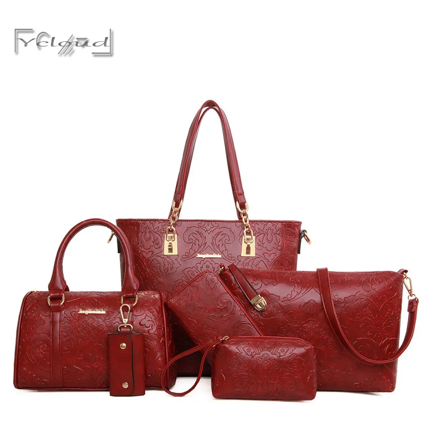 European and American retro composite Bag classic ladies Embossing handbags 6 sets shoulder