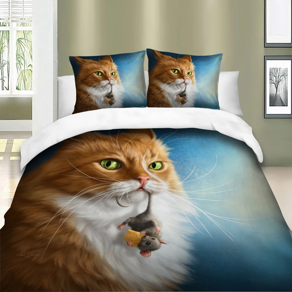 

3D Bedding Set Lonely Cat Swimming Dog Duvet Cover Pillowcase Sets Europe USA AU Queen King Full Double Room Bed Home Textile