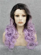 Raíces Imstyle Impresionante Pastel Violeta Oscuro Largo Ondulado peluca Sintética Del Frente Del Cordón Peluca Envío Gratis