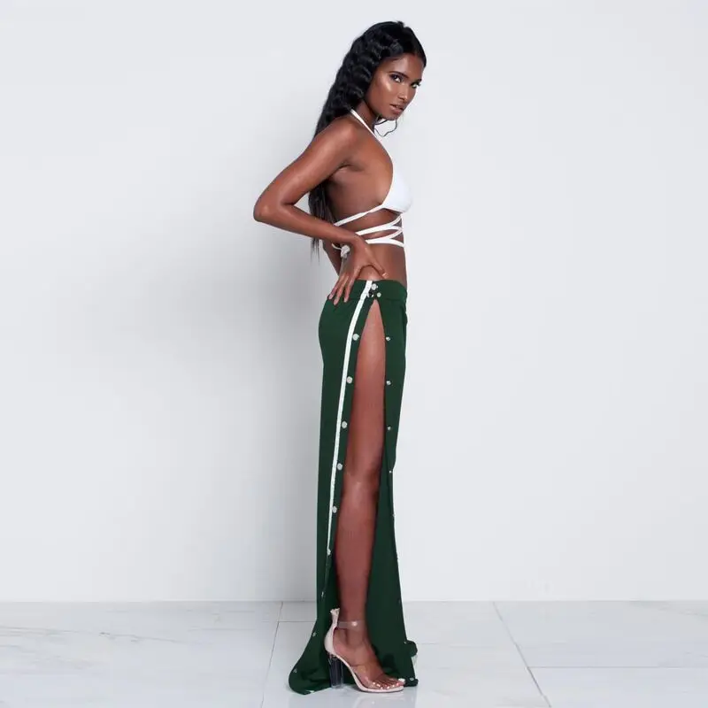 

2018 Top Fashion Time-limited Polyester Fashion Loose Broadcloth Elastic Waist Sexy Buttons Vented Slacks Wide-legged Pants