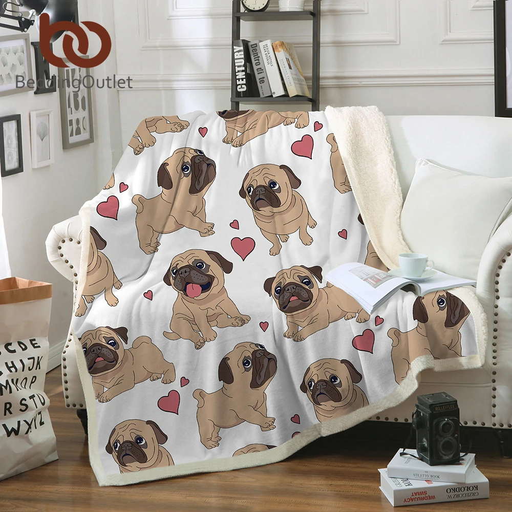 Kaufen BeddingOutlet Hippie Mops Sherpa Decke auf Betten Tier Cartoon Plüsch Decke für Kinder Bettdecke Bulldog Sofa Abdeckung 1 stück