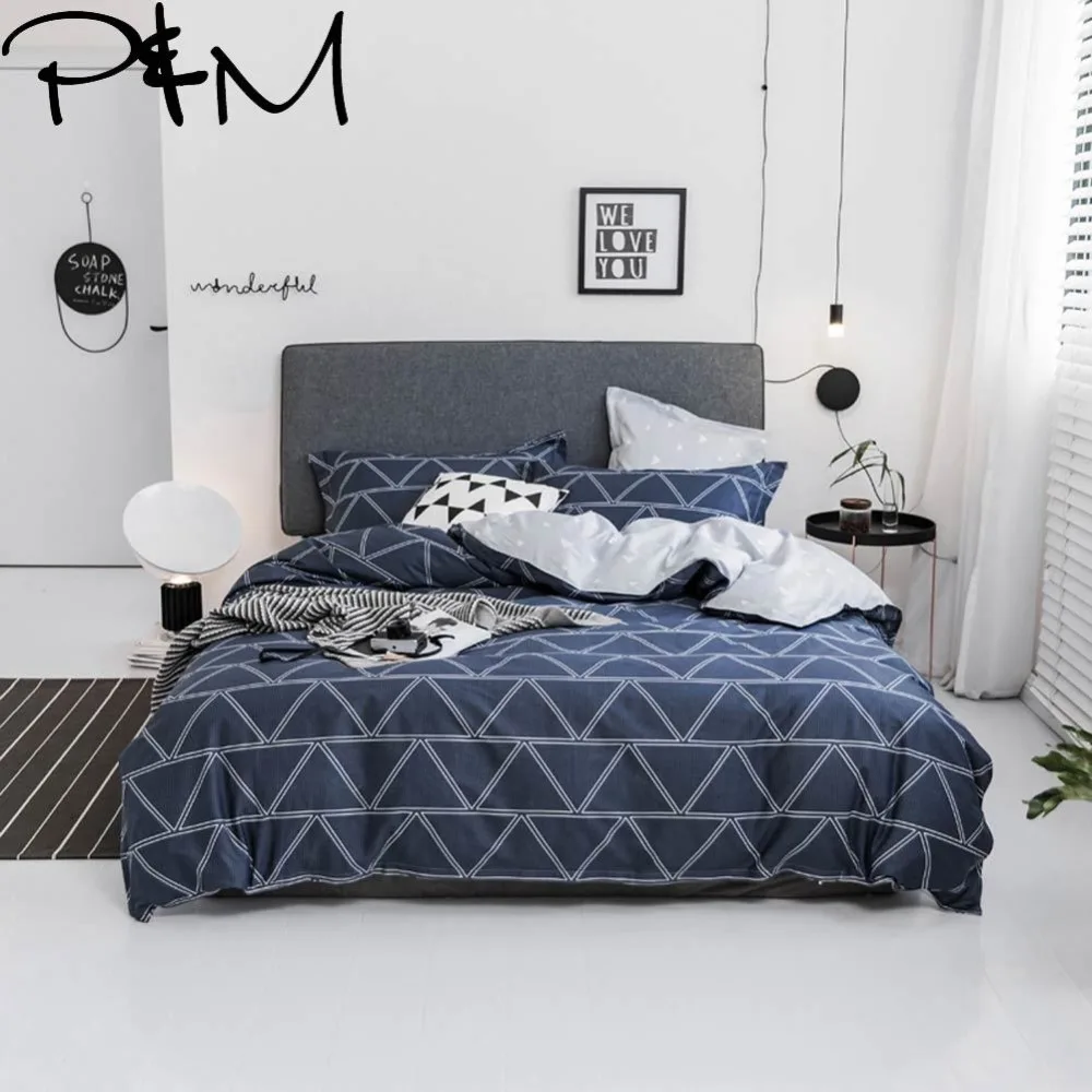 

PAPA&MIMA Simple lines print Modern style bedding sets cotton Twin Single Queen Size duvet cover bedsheet pillowcases