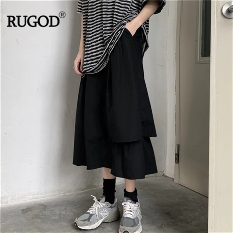 Однотонные Асимметричные женские юбки RUGOD элегантные плиссированные свободные