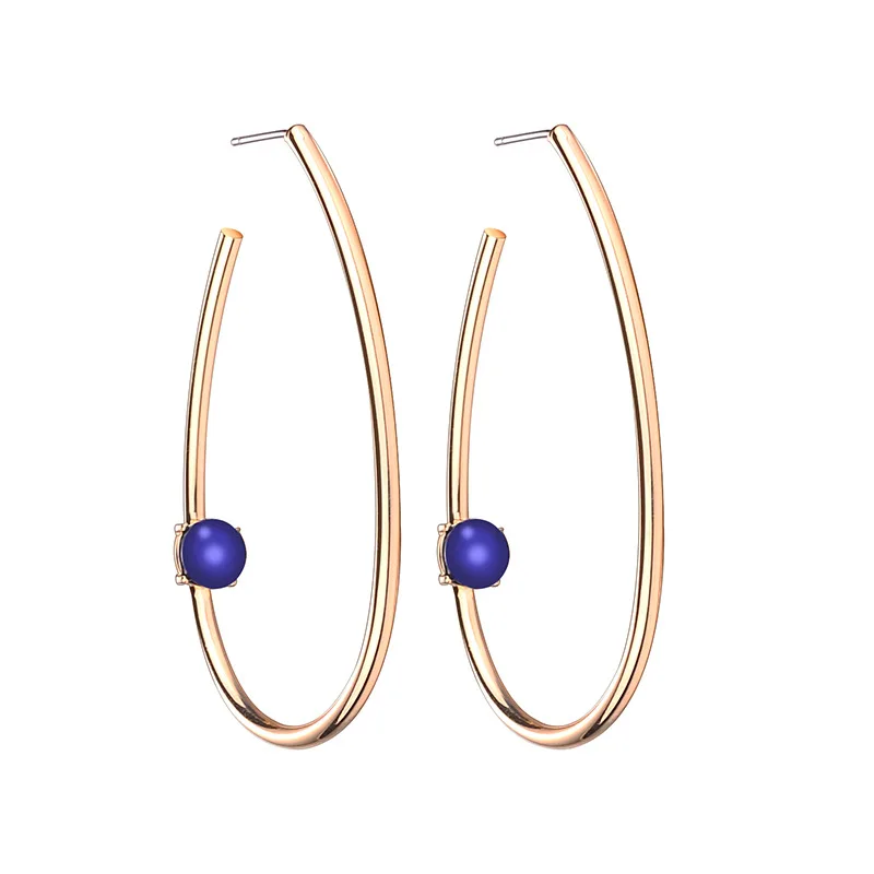 

Huidang Unique design gold oval hoop inlay natural stone hoop earrings