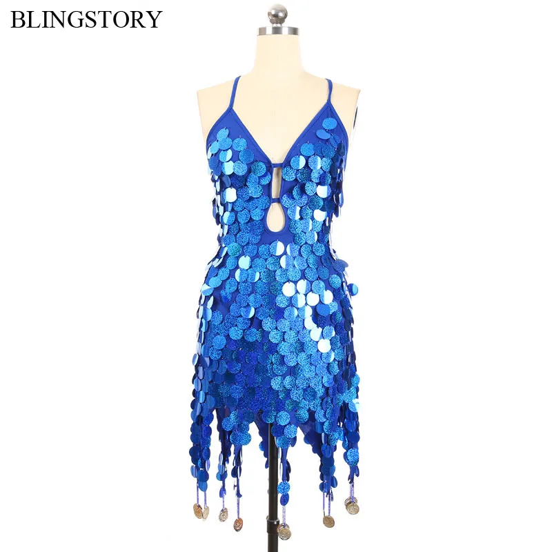 BLINGSTORY платье с открытой спиной и лямкой на шее для латинских танцев костюмы