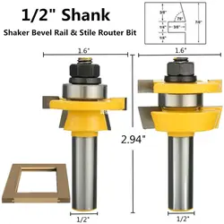 Wolike 2 шт. 1/2 ''хвостовик T тип шейкер конические Rail Stile фреза Набор для деревянные двери измельчители Деревообработка Инструмент