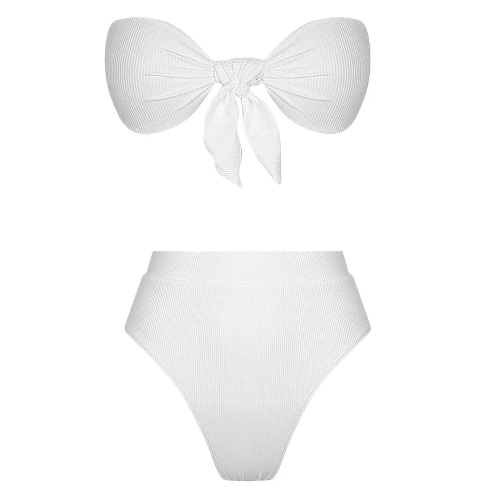 SAGACE Bikini Set Solid color swimsuit Bow shape cup Bikini Open back