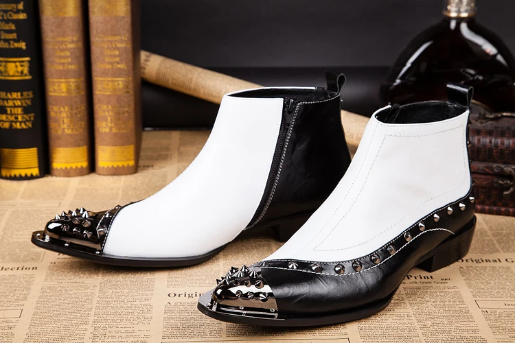 Coréen Rivets D'hiver Picture Hiver Hommes Avec Fourrure as Picture Appartements Cloutés Chaussures Travail Militaire Bout Bottes Pointu Top As Haute Style Cowboy zMVqUSGp
