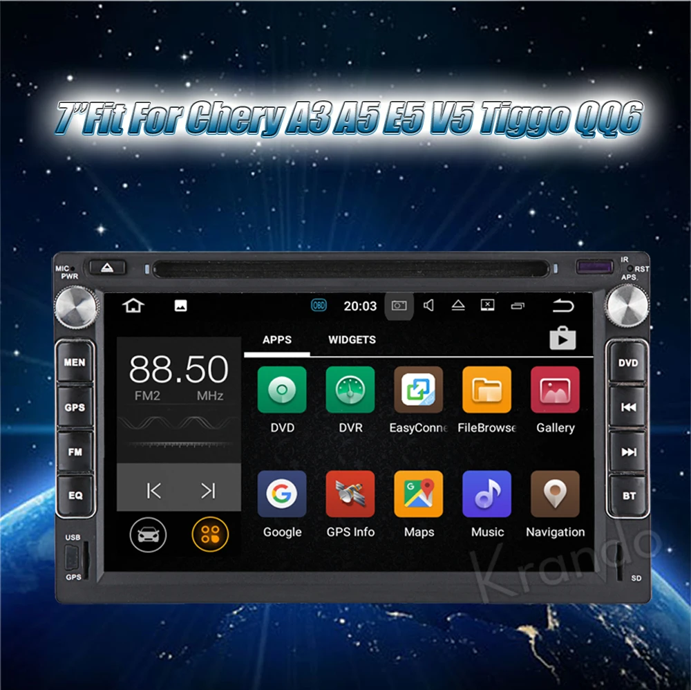 Perfect Krando 7" Android 7.1 car navigation multimedia system for Chery A3 A5 E5 V5 Tiggo QQ6 audio radio gps dvd player WIFI 3G DAB+ 1