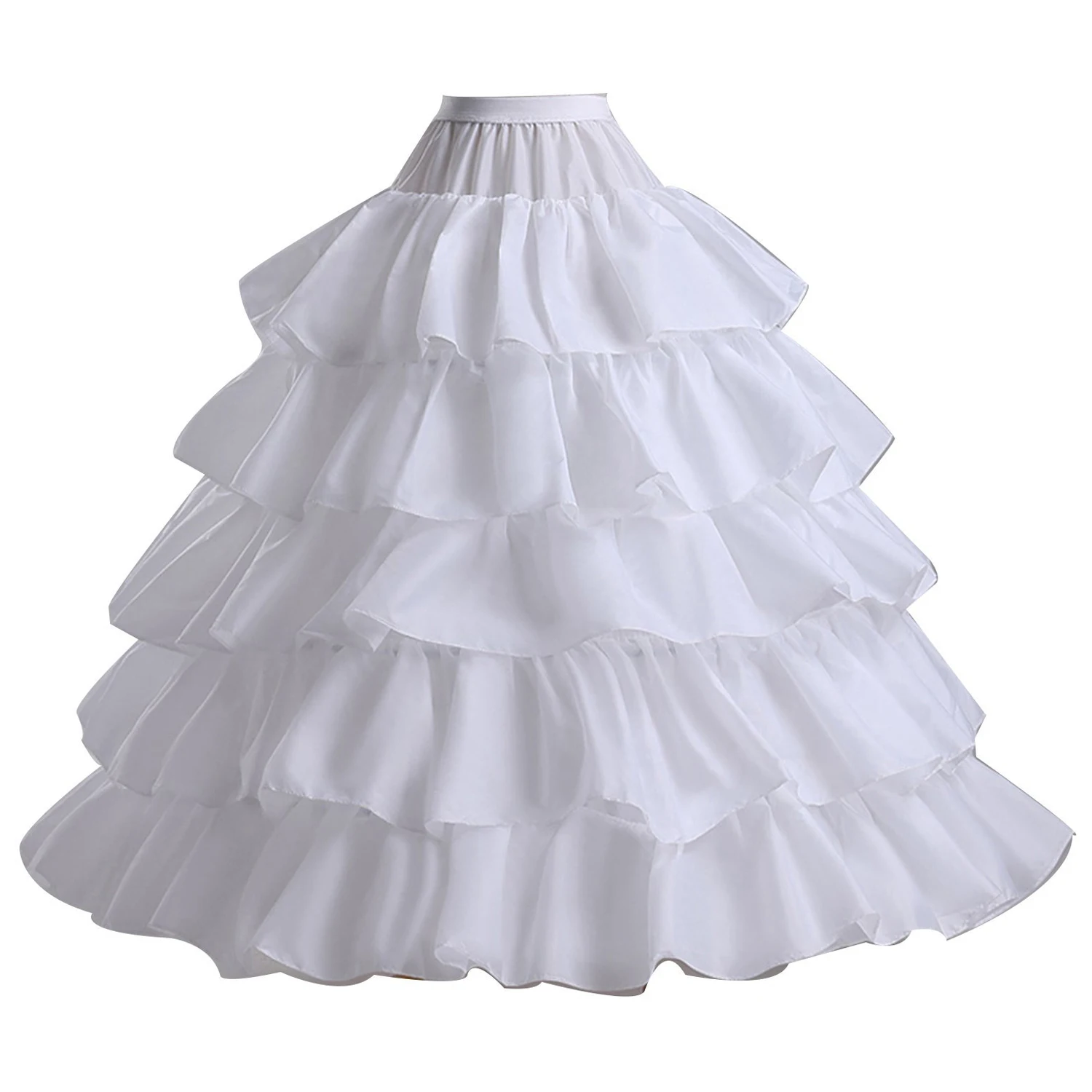 4 Bone Full Hoop Bridal Crinoline Petticoat Skirt Slip Ruffles White on