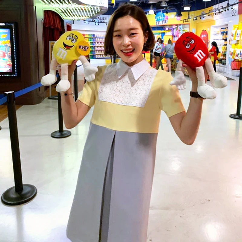 

Special Design! Color Block High Waist Dress Straight Lace Short Sleeve Lady Dress Short Robe Femme Vestido Mujer Vestiti Donna