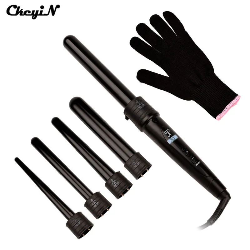 

5 Part Hair Curling Iron Machine 5P Ceramic Hair Curler Set Pro Interchangeable Barrel 09-32mm Curling Wand Rollers Clipless S50