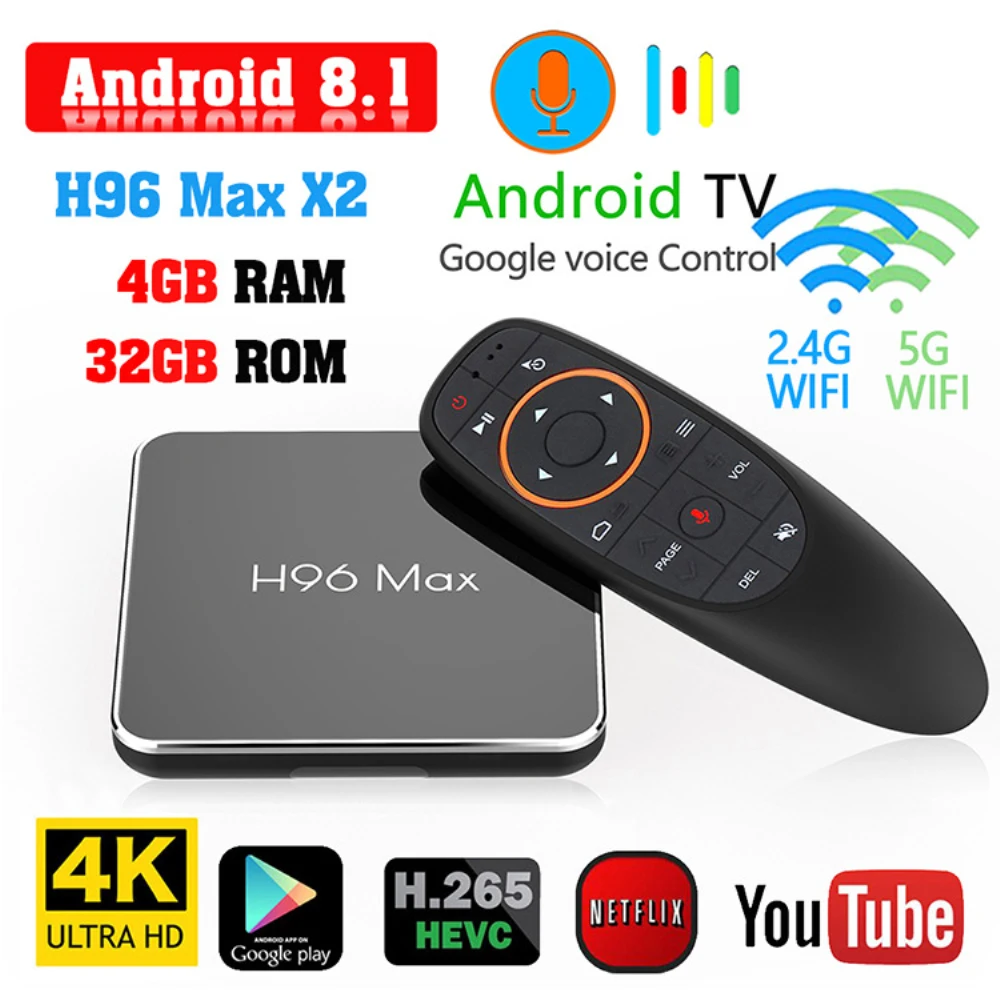 

H96 Max x2 Smart TV BOX Android 8.1 Amlogic S905X2 Quad Core DDR4 4GB RAM 32GB ROM 2.4G&5GHz Wifi 4K H96max X2 Set top box