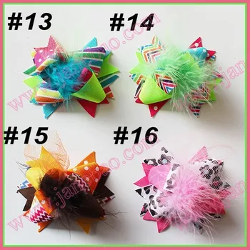 

free shipping 220pcs 3'' Mini Funky Fun Over the Top Bows fashion girl hair bows feather clips
