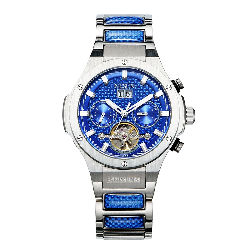 

NESUN Switzerland Luxury Brand Watch Men Skeleton Auto Self-wind Mechanical Men relogio masculino Waterproof clock N9906-2