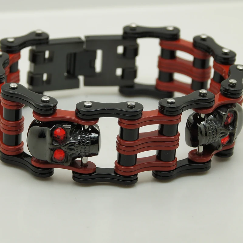 

cool men/boy black & red plating red cz stone eye motorcycle bike rocky cowboy chain 316L stainless steel bracelet