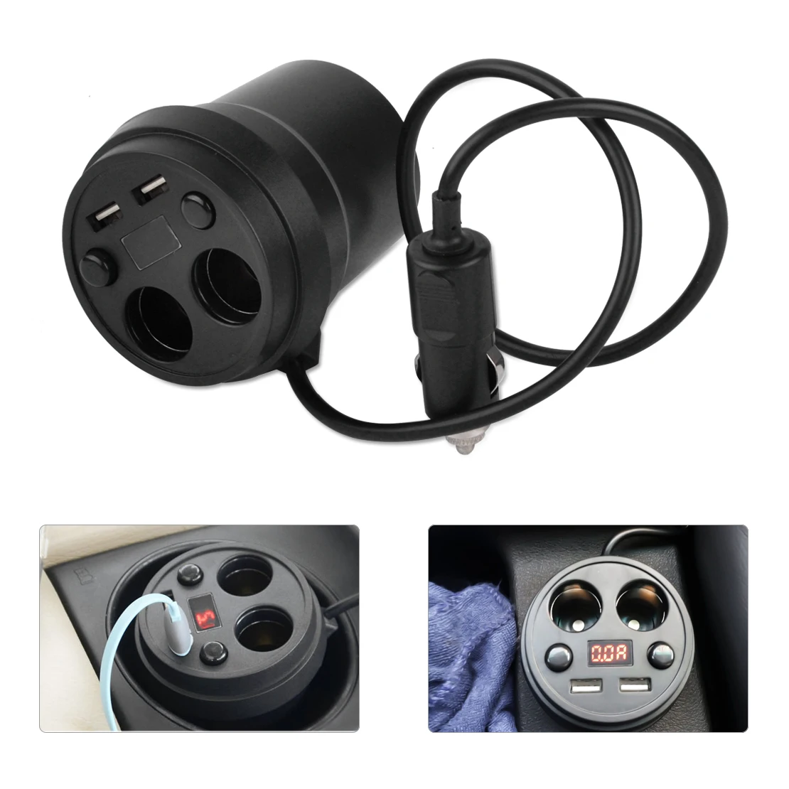 DWCX ABS& Metal 2 гнезда прикуривателя чашка Dual USB авто зарядное устройство адаптер напряжения светодиодный дисплей для VW Audi BMW Kia