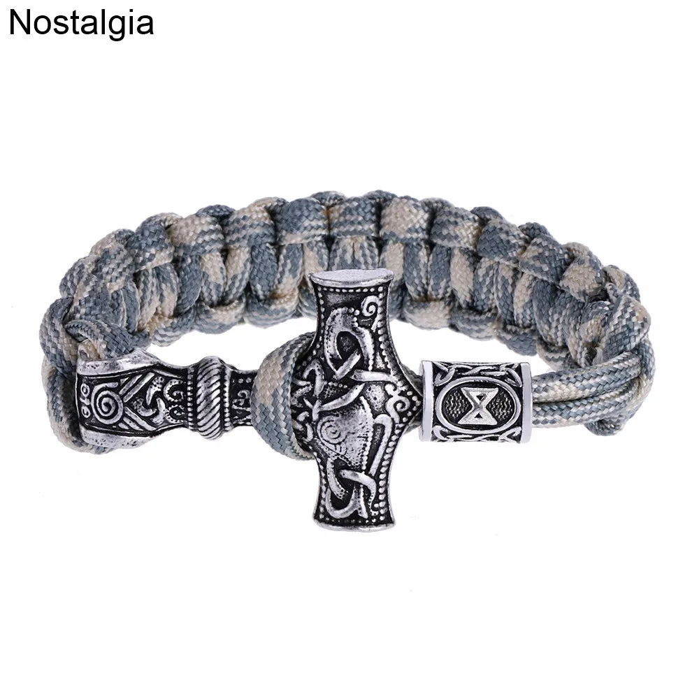 

Nostalgia Thors Hammer Mjolnir Viking Bracelet Men Women Vikingos Norse Runic Runes Beads Vikingo Jewelry